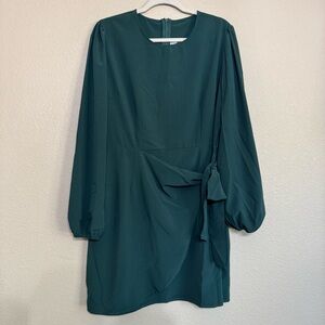 Aooksmery Emerald Green Faux Wrap Peasant Sleeve Dress Zip Back XL 36”